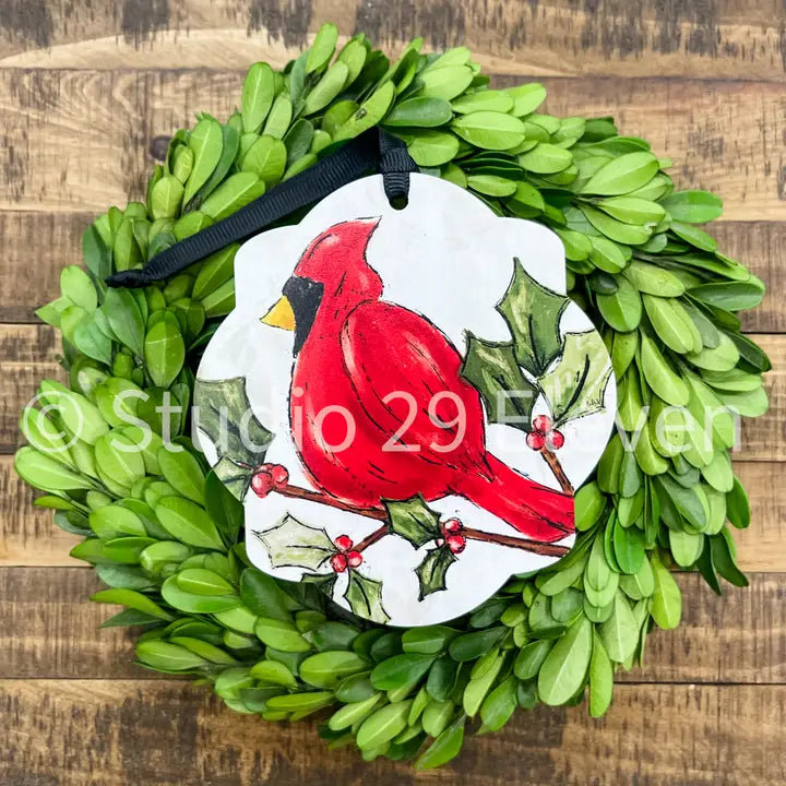 Christmas Ornament - Cardinal On Holly Branch