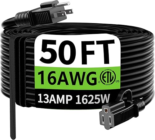 Black Extension Cord 50ft Indoor/ Outdoor
