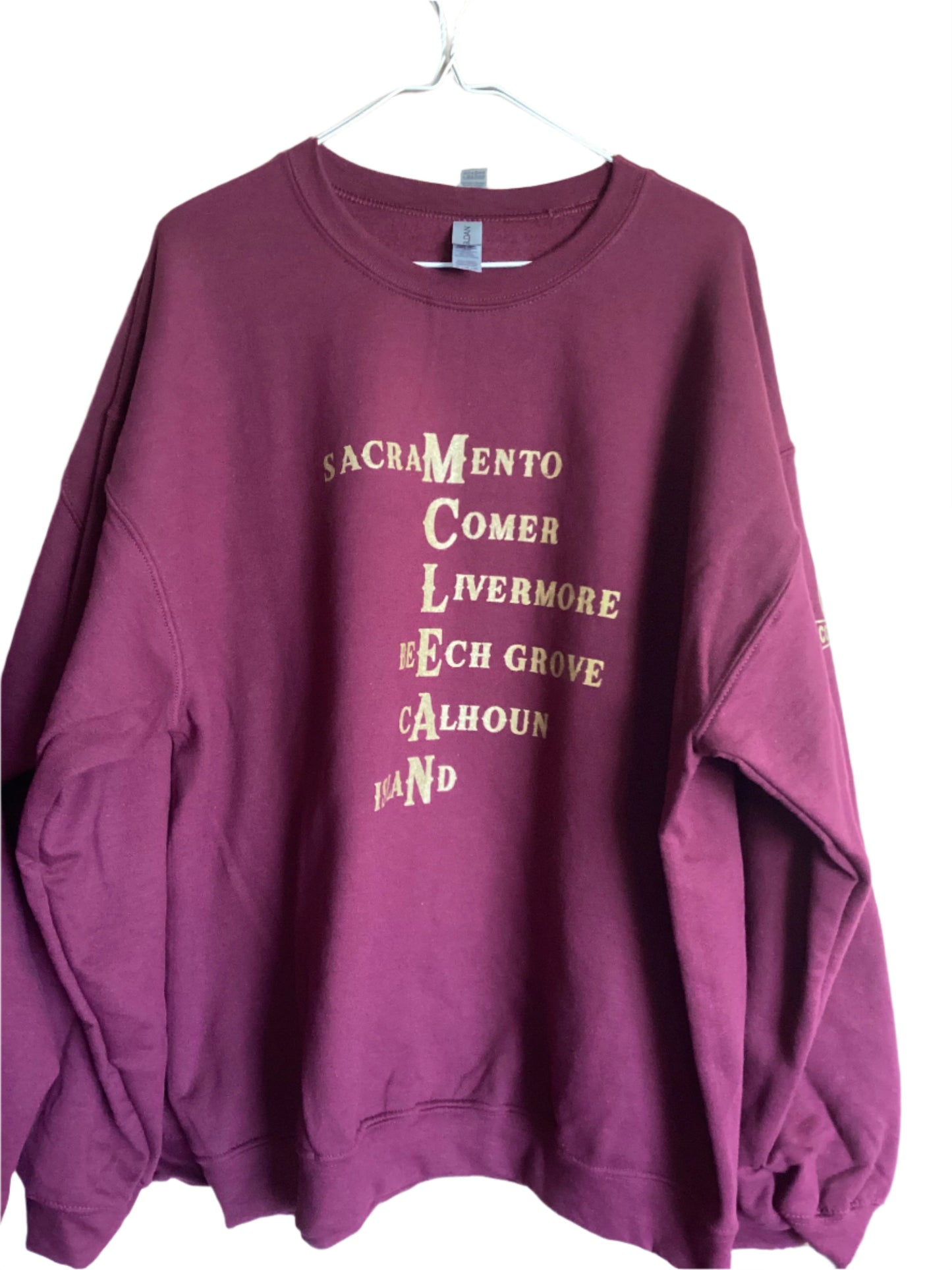 Custom Gildan Heavy Duty Maroon & Gold McLean Crewneck