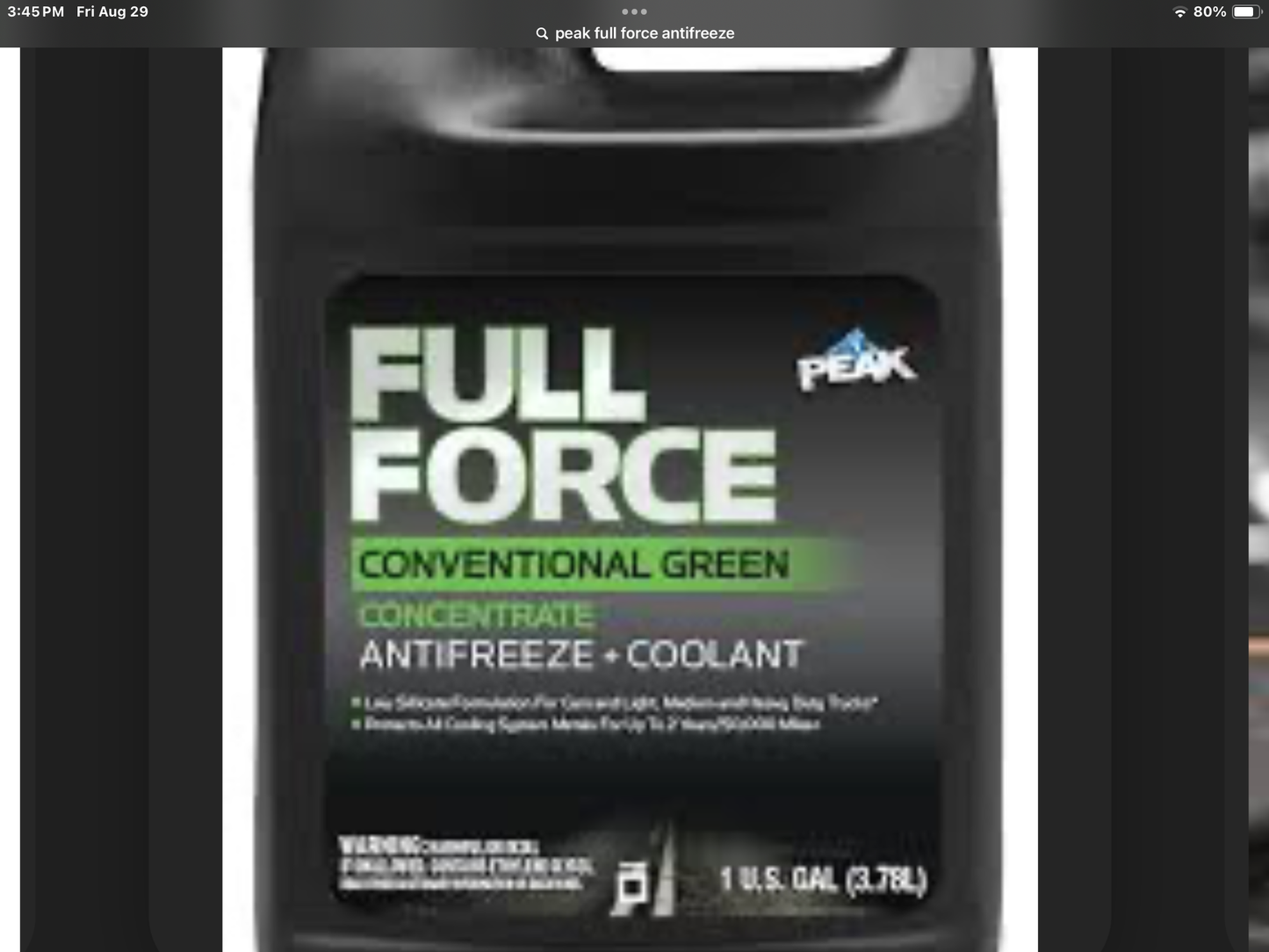Peak full force antifreeze / coolant