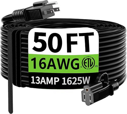 50 ft Black Extension Cord Indoor/ Outdoor