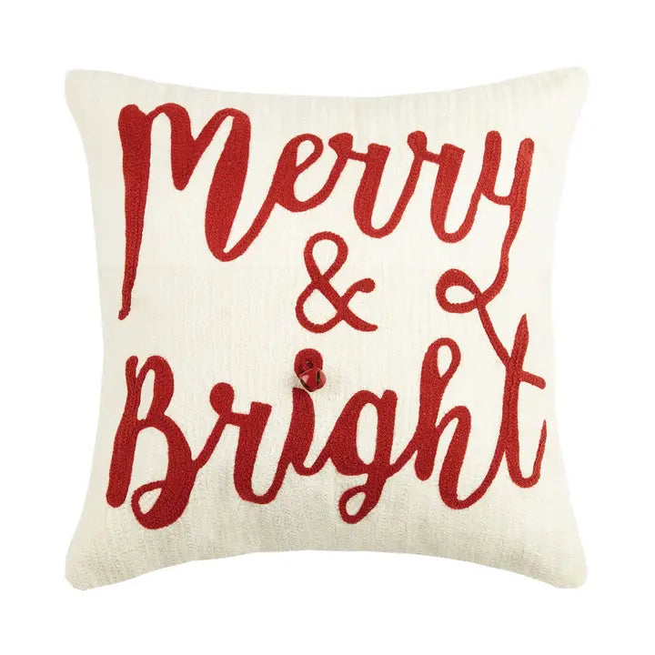 Merry Bright with Bell Crewel Pillow