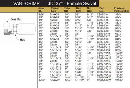 433V (04U-606) * HOSE END 9/16 FEMALE JIC FOR 1/4 THIN