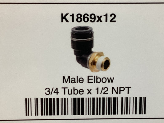 Male elbow 3/4 tube x 1/2 NPT
