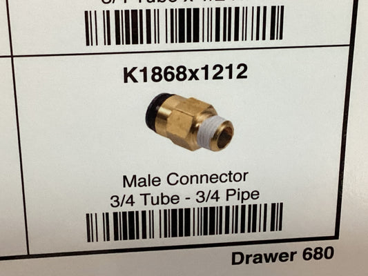 Male connector 3/4 tube x 3/4 pipe