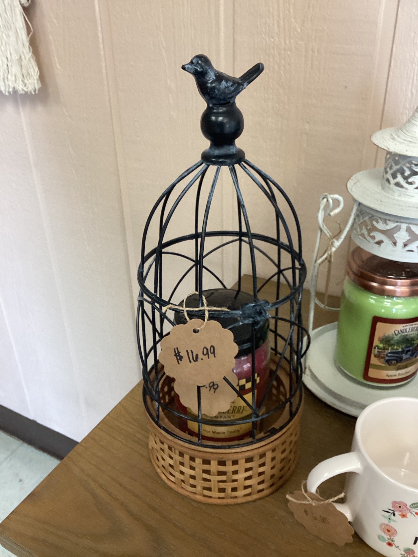 Black Metal Bird Cage Candle Holder